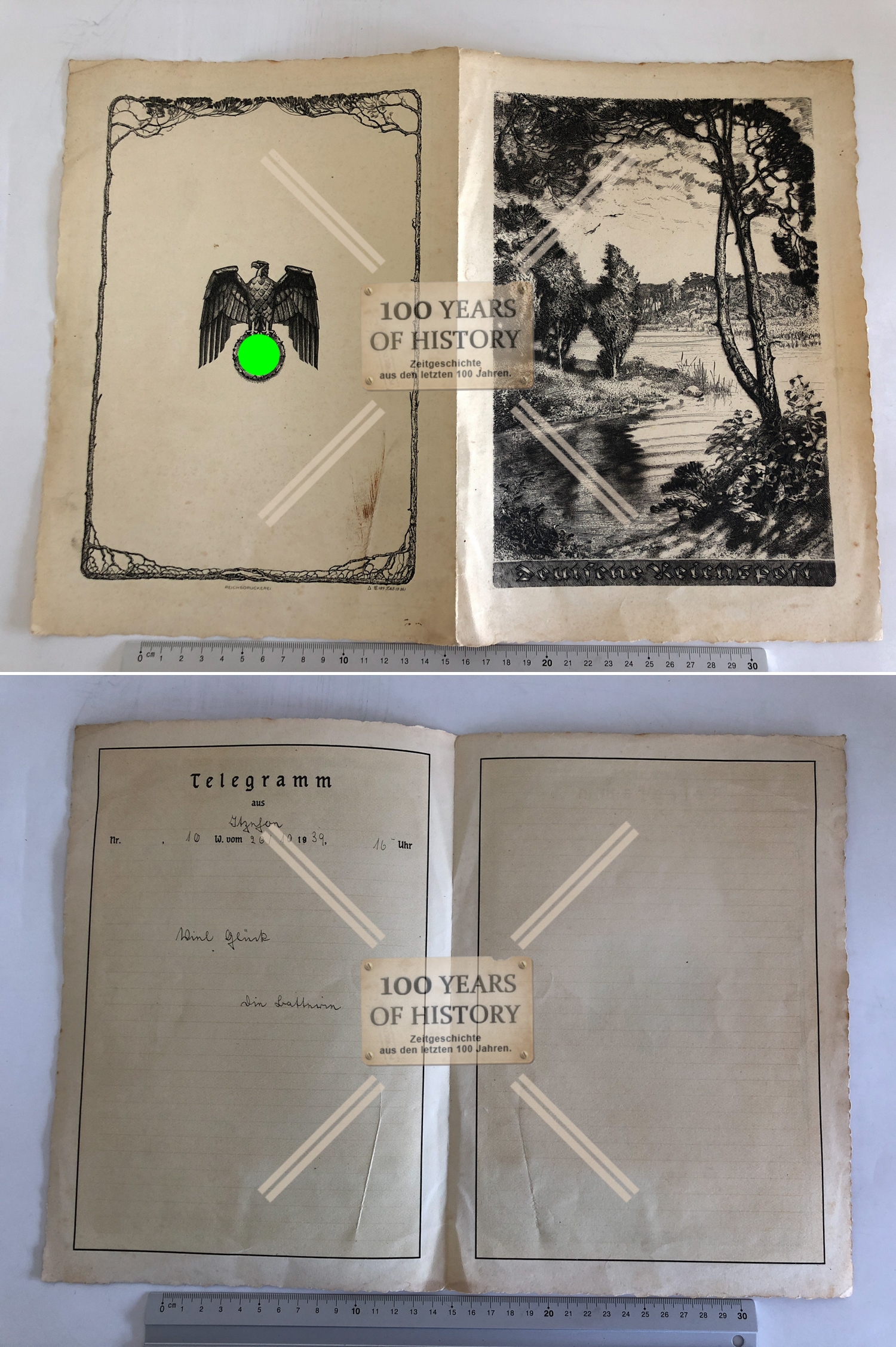 Orig. Foto 30x21cm Telegramm Deutsche Reichspost Radierung Adler HK 1939 GW2018-04-19-701
