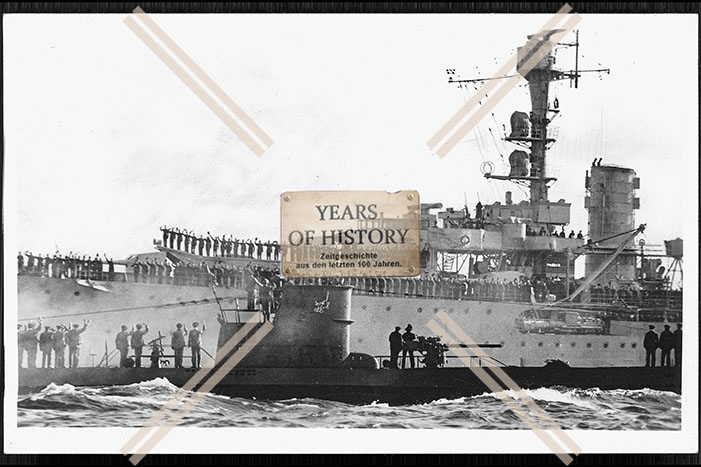 FOTO UNTERSEEBOOT UBOOT U 47 Prien u. Kriegsschiff nach Versenkung der